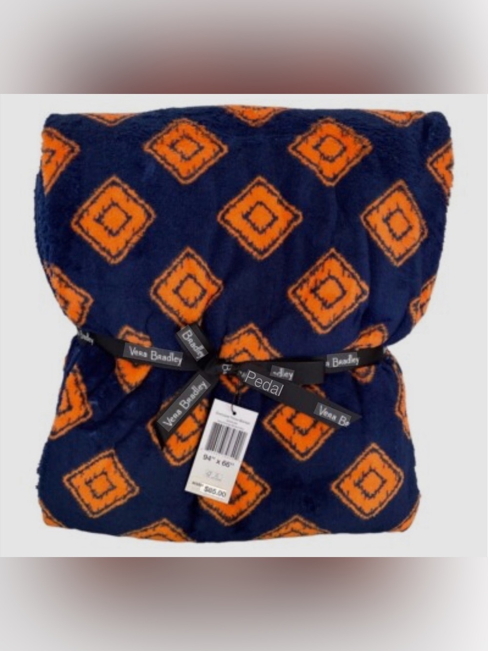 New Vera Bradley Navy/Orange Blanket Geo Oversized Throw Blanket 94”x66” Soft